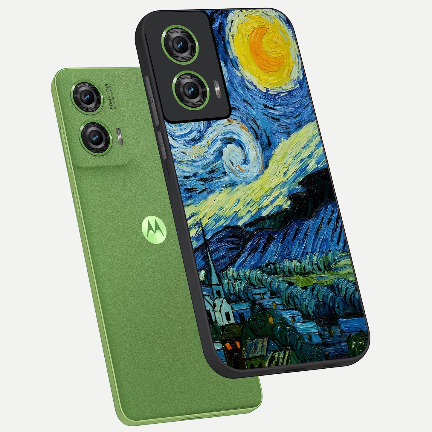  Inspired Van Gogh Art phone case For Moto Edge 50 Fusion showing premium glass back cover with detailed artwork