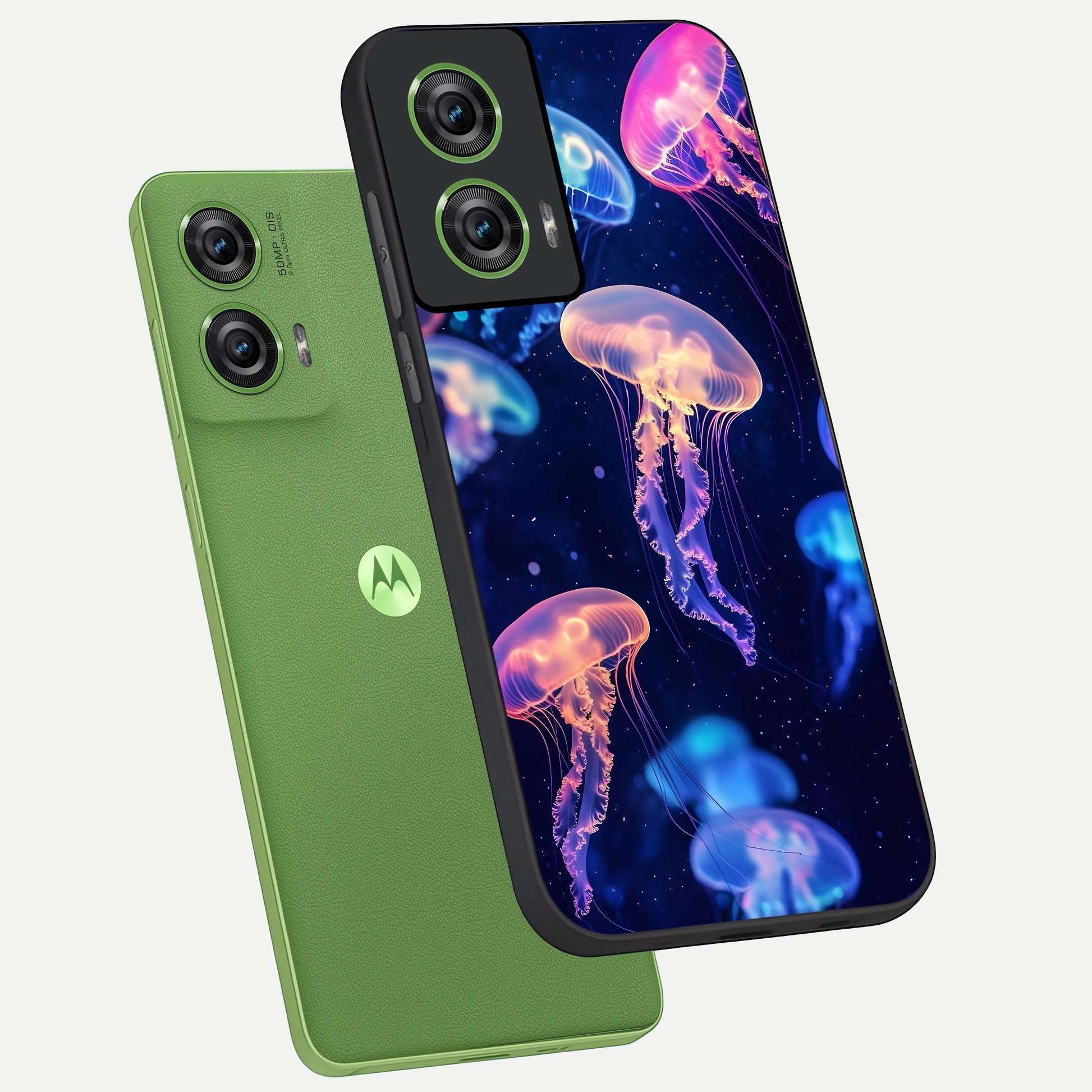  Jellyfish Pattern phone case For Moto Edge 50 Fusion showing premium glass back cover with detailed artwork