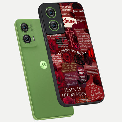  Jesus Love Heals phone case For Moto Edge 50 Fusion showing premium glass back cover with detailed artwork