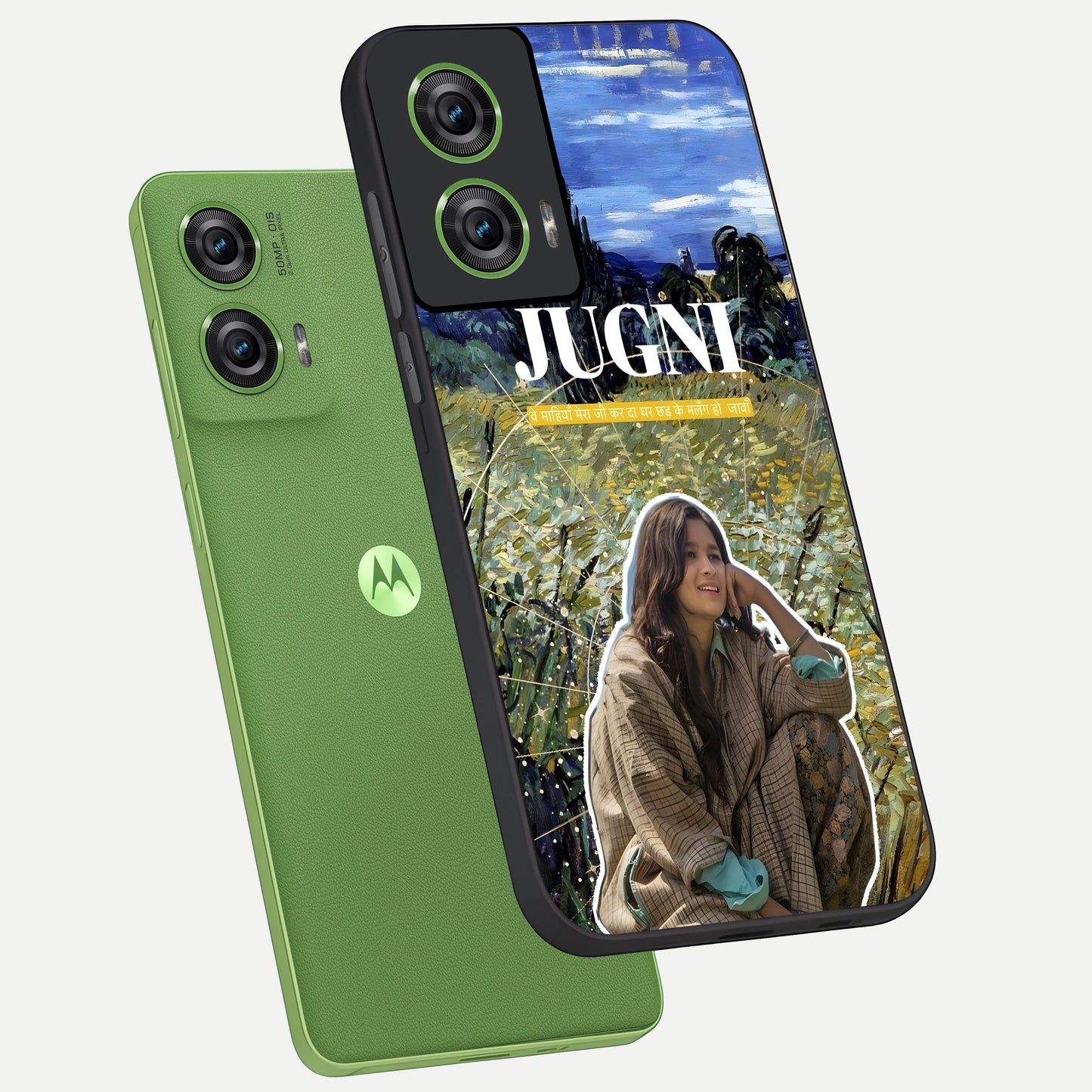  Jugni Soul Vibes phone case For Moto Edge 50 Fusion showing premium glass back cover with detailed artwork