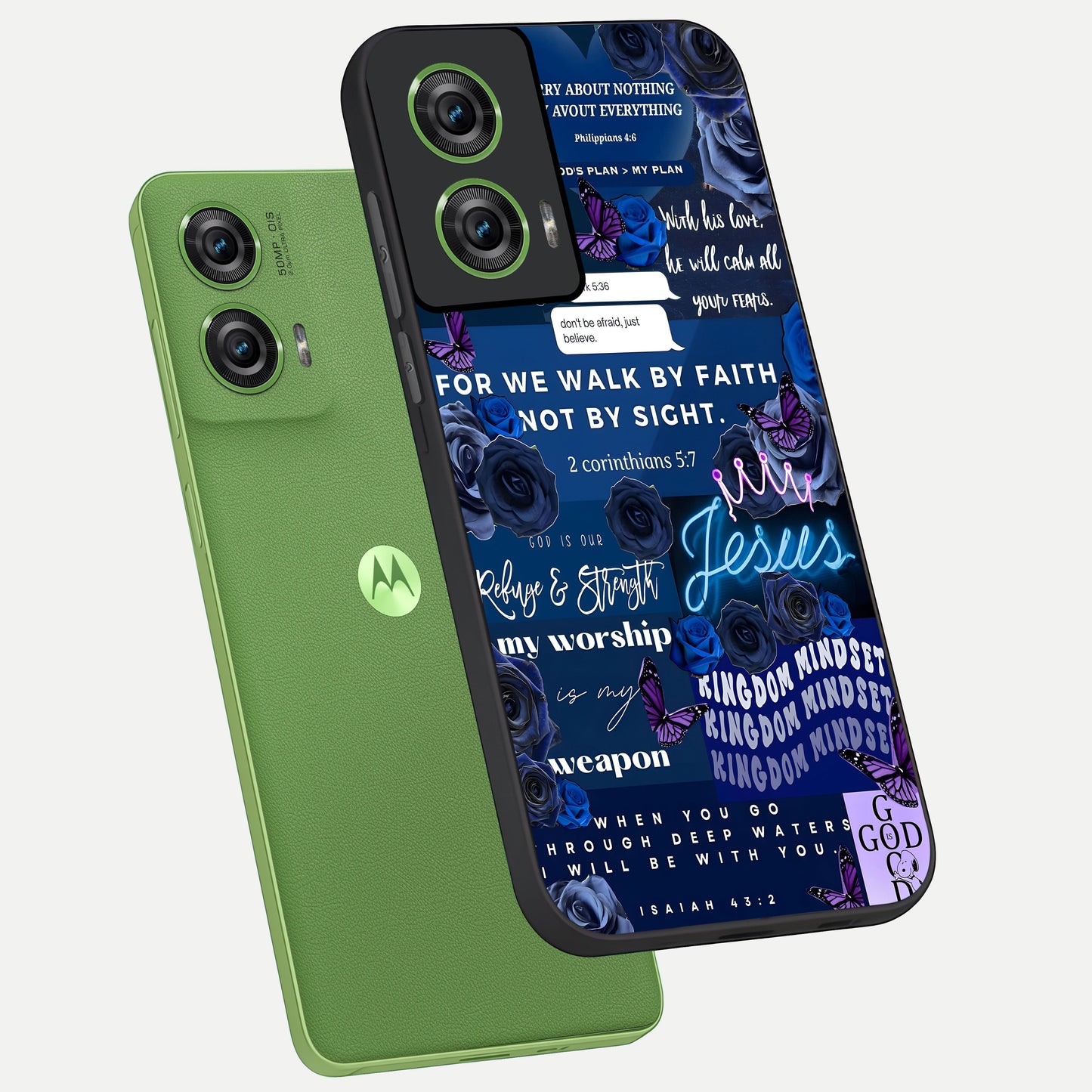  Kingdom Faith Glow phone case For Moto Edge 50 Fusion showing premium glass back cover with detailed artwork