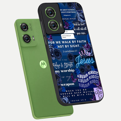  Kingdom Faith Glow phone case For Moto Edge 50 Fusion showing premium glass back cover with detailed artwork
