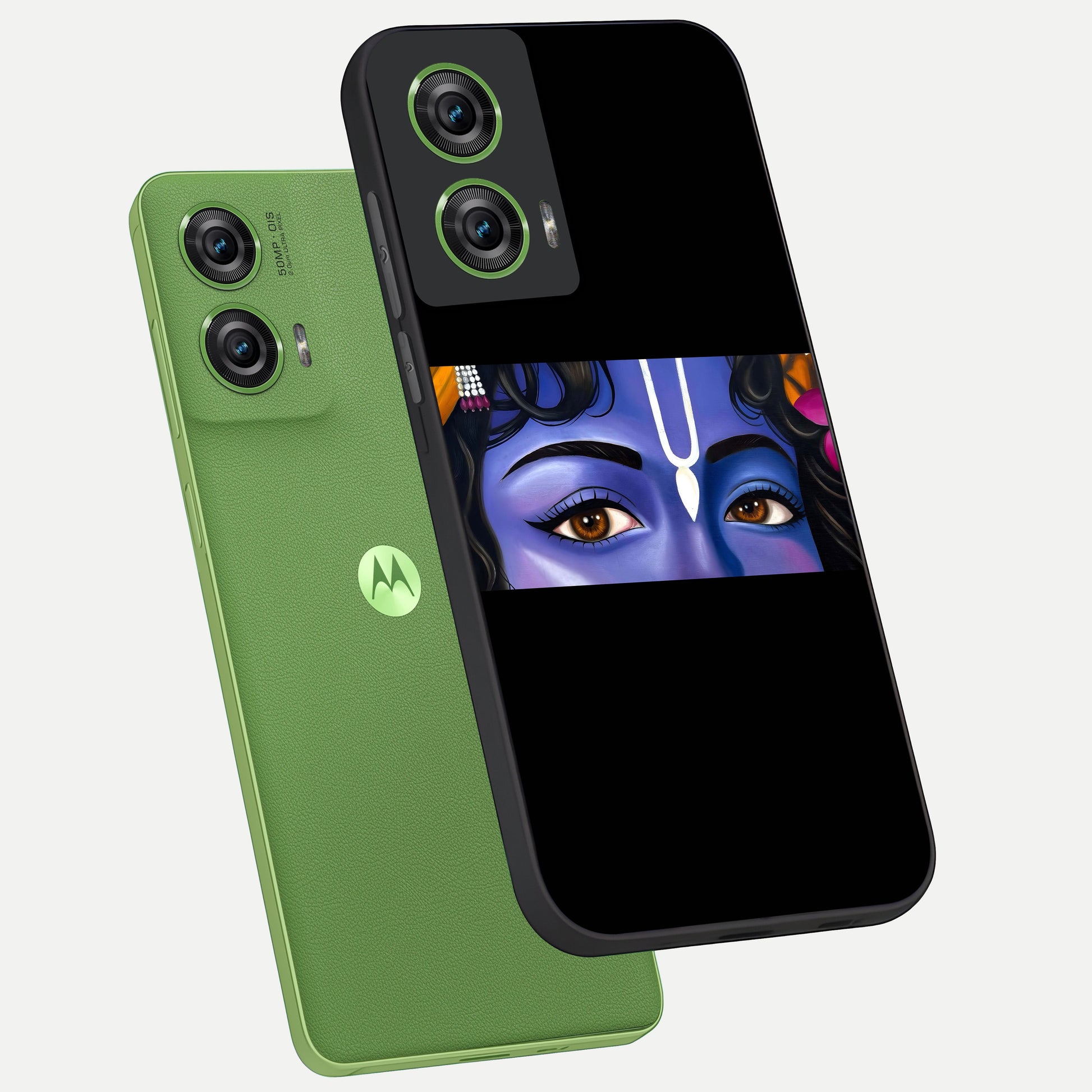  Krishna Eye phone case For Moto Edge 50 Fusion showing premium glass back cover with detailed artwork