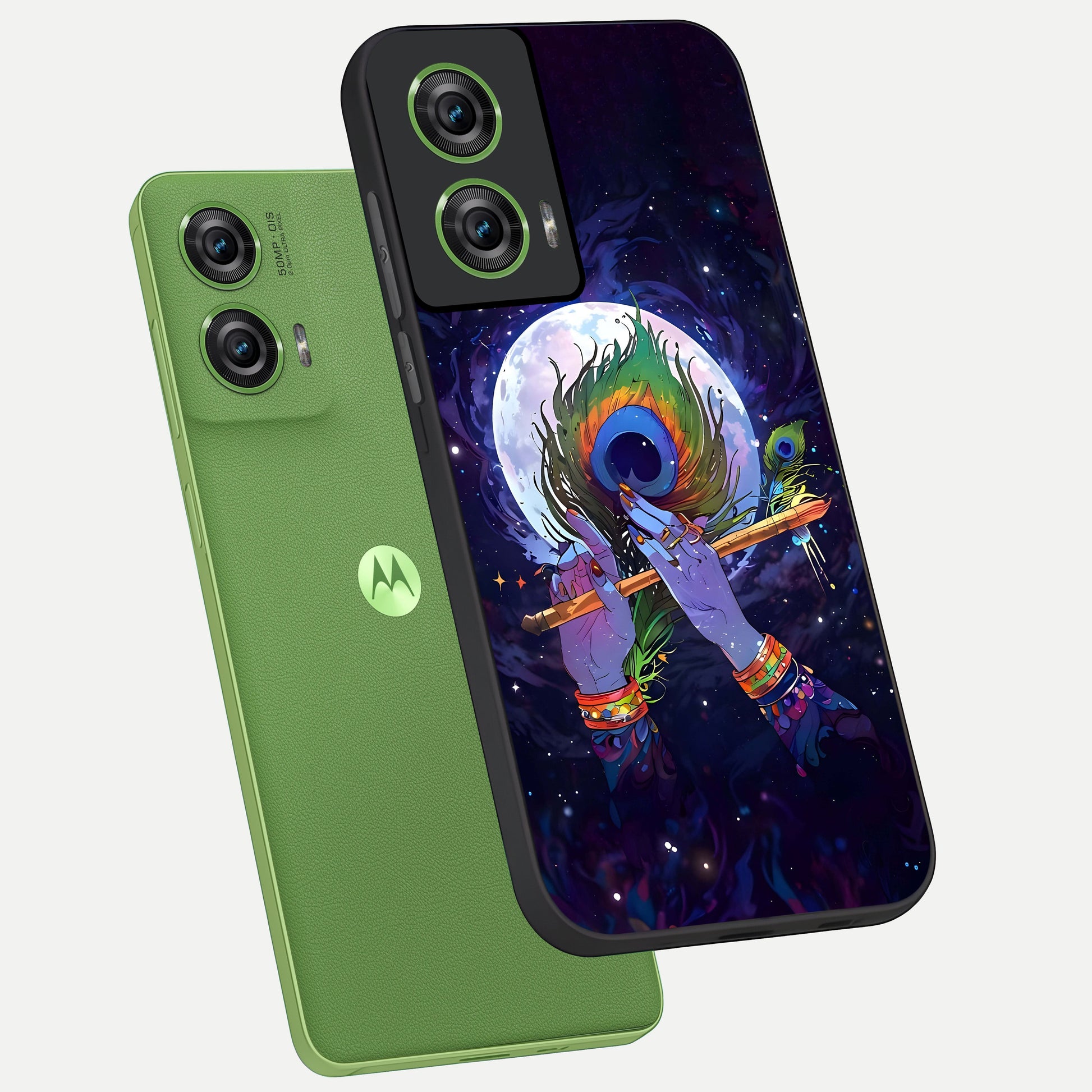  Krishna Hands Art phone case For Moto Edge 50 Fusion showing premium glass back cover with detailed artwork