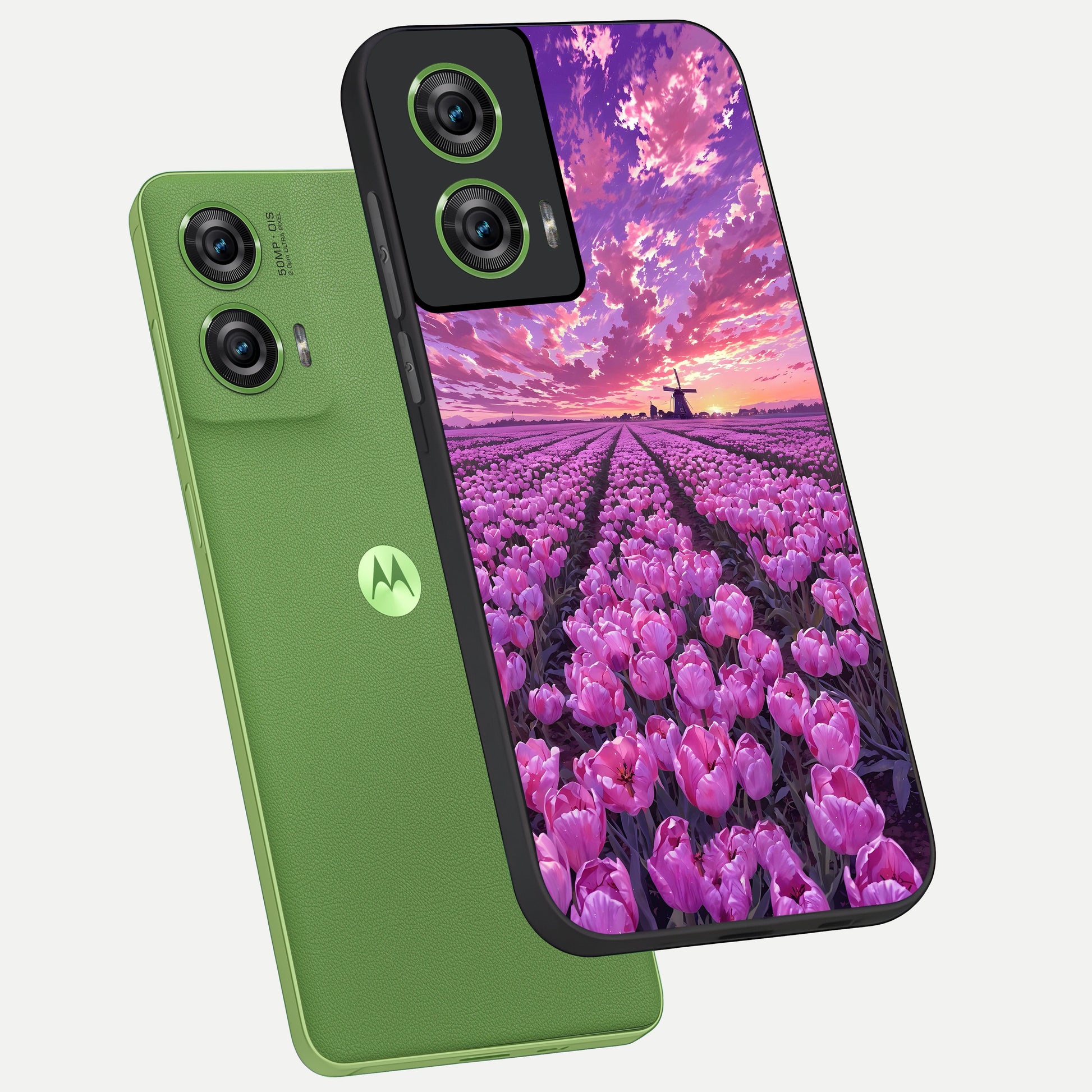  Lavender Dream Skies phone case For Moto Edge 50 Fusion showing premium glass back cover with detailed artwork
