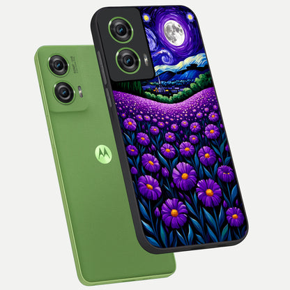  Lavender Moon Field phone case For Moto Edge 50 Fusion showing premium glass back cover with detailed artwork