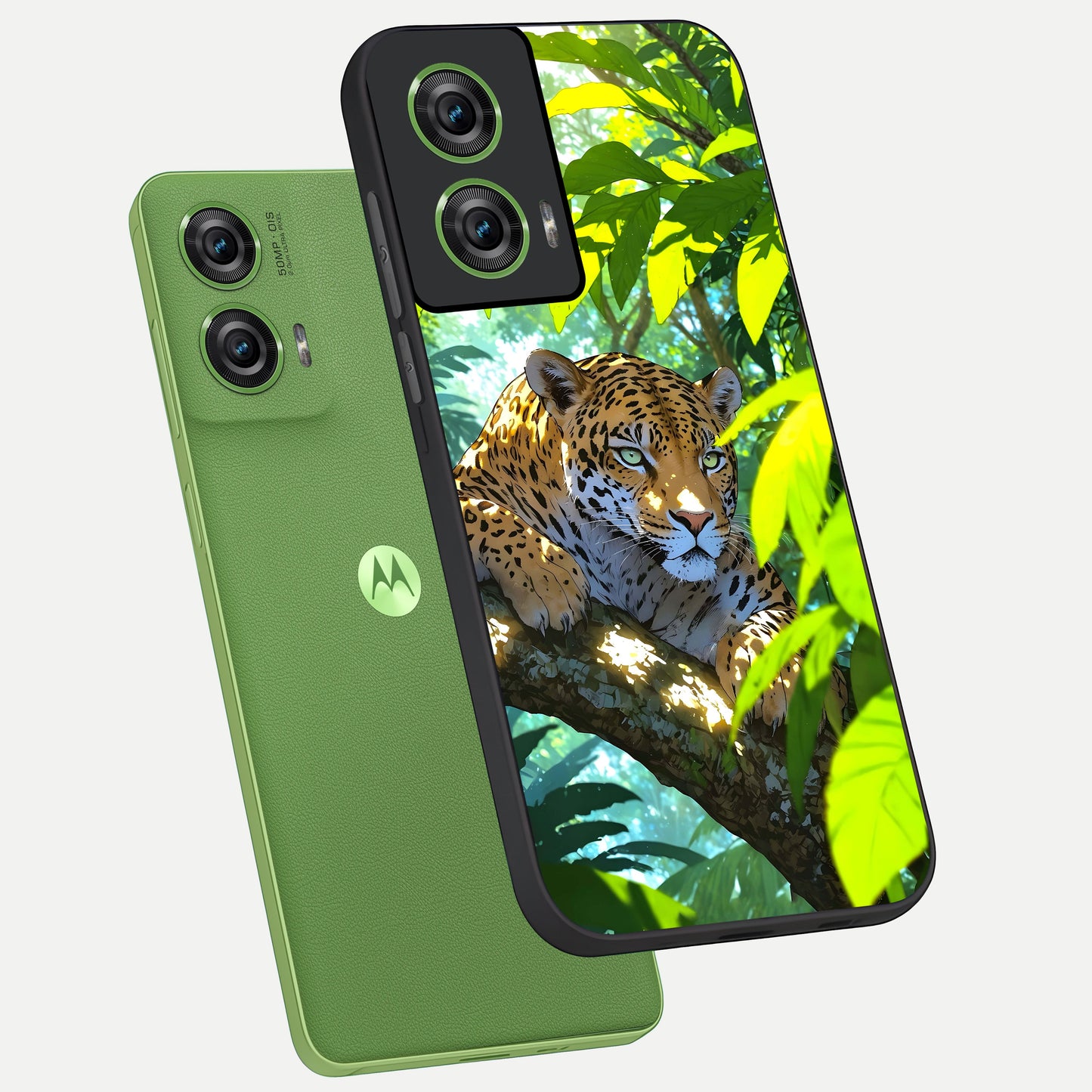  Leopard in Jungle phone case For Moto Edge 50 Fusion showing premium glass back cover with detailed artwork