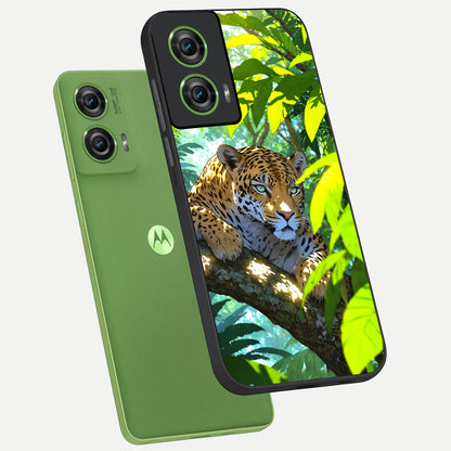  Leopard in Jungle phone case For Moto Edge 50 Fusion showing premium glass back cover with detailed artwork
