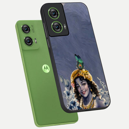  Lord Krishna phone case For Moto Edge 50 Fusion showing premium glass back cover with detailed artwork
