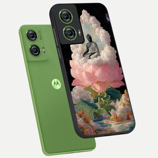  Lotus Divine Peace phone case For Moto Edge 50 Fusion showing premium glass back cover with detailed artwork