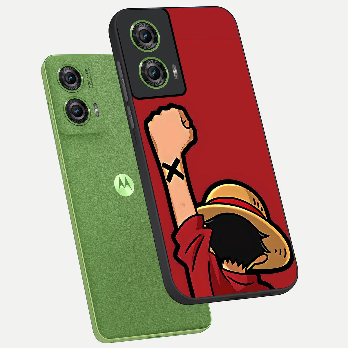  Luffy X Spirit phone case For Moto Edge 50 Fusion showing premium glass back cover with detailed artwork