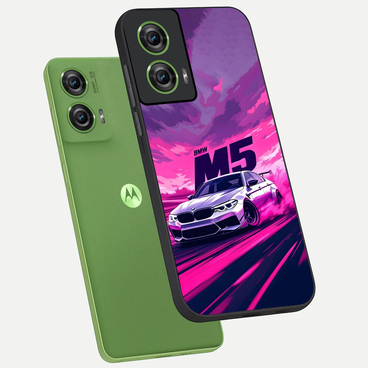  MS Neon Car phone case For Moto Edge 50 Fusion showing premium glass back cover with detailed artwork