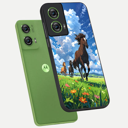  Majestic Horses Galloping phone case For Moto Edge 50 Fusion showing premium glass back cover with detailed artwork
