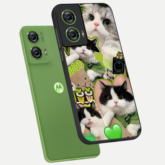  Matcha Cats Mood phone case For Moto Edge 50 Fusion showing premium glass back cover with detailed artwork