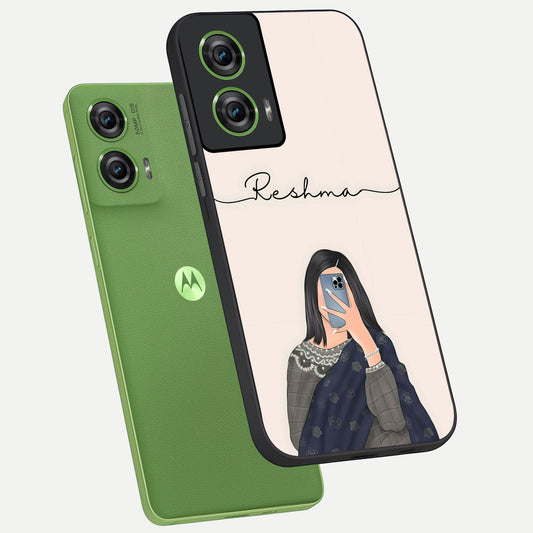  Mirror Mood Muse With Custom Name phone case For Moto Edge 50 Fusion showing premium glass back cover with detailed artwork