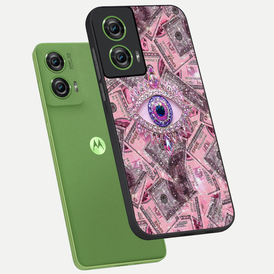  Money Eye Luxe phone case For Moto Edge 50 Fusion showing premium glass back cover with detailed artwork