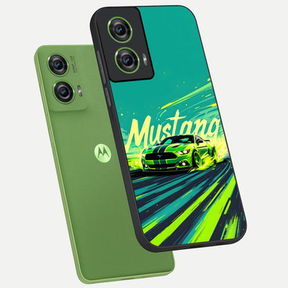  Mustang Bang phone case For Moto Edge 50 Fusion showing premium glass back cover with detailed artwork