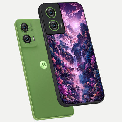 Mystic Cascade Peaks phone case For Moto Edge 50 Fusion showing premium glass back cover with detailed artwork
