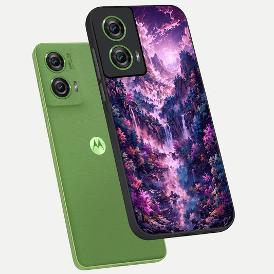  Mystic Cascade Peaks phone case For Moto Edge 50 Fusion showing premium glass back cover with detailed artwork