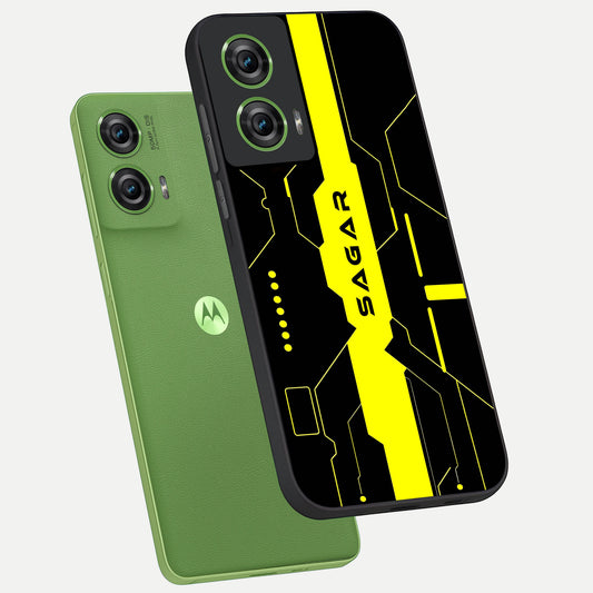  Neon CYBERPUNK Custom Name phone case For Moto Edge 50 Fusion showing premium glass back cover with detailed artwork