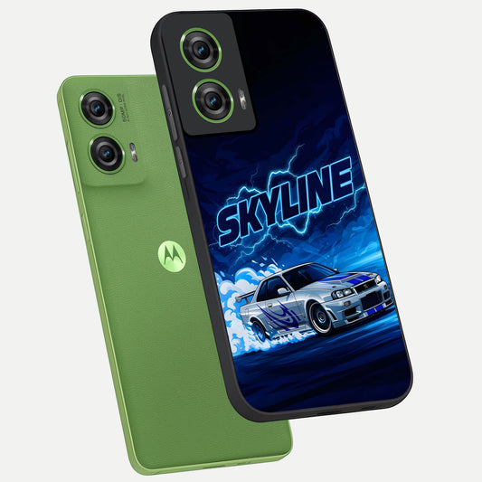  Neon Drift Beast phone case For Moto Edge 50 Fusion showing premium glass back cover with detailed artwork