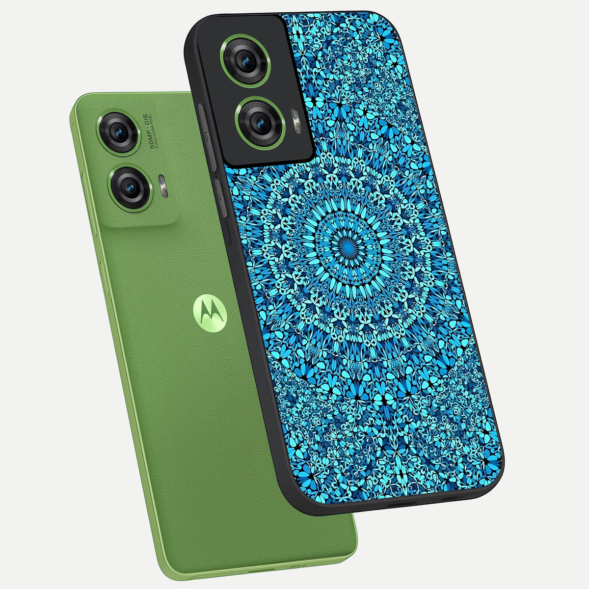  Ocean Bloom Mandala phone case For Moto Edge 50 Fusion showing premium glass back cover with detailed artwork