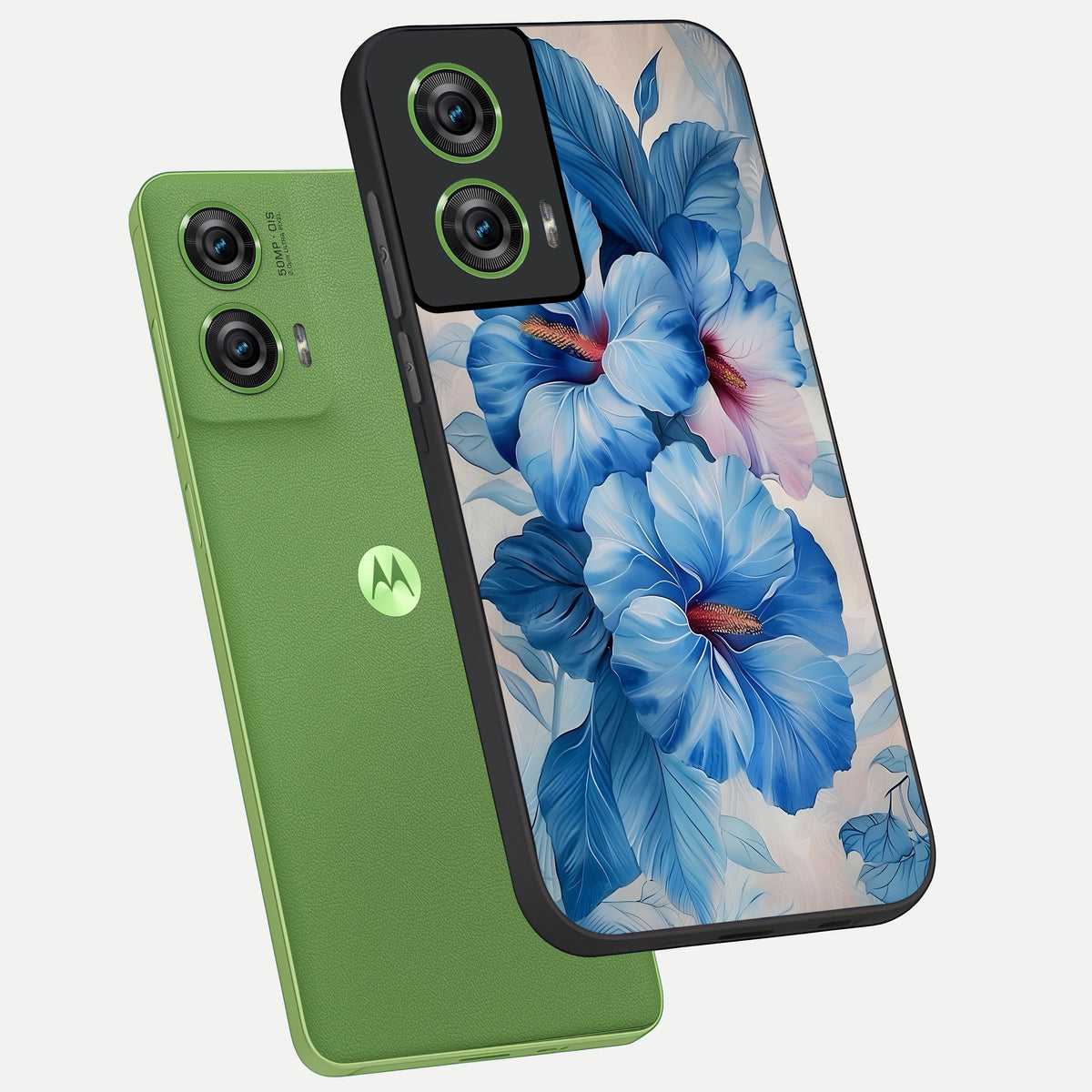  Ocean Hibiscus Grace phone case For Moto Edge 50 Fusion showing premium glass back cover with detailed artwork
