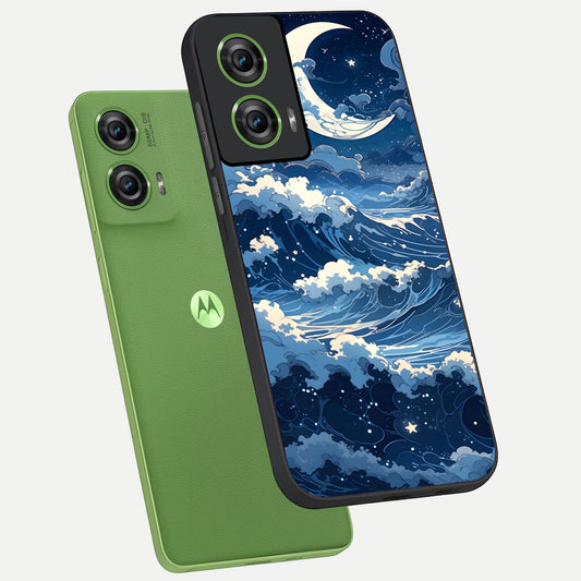  Ocean Moon Waves phone case For Moto Edge 50 Fusion showing premium glass back cover with detailed artwork