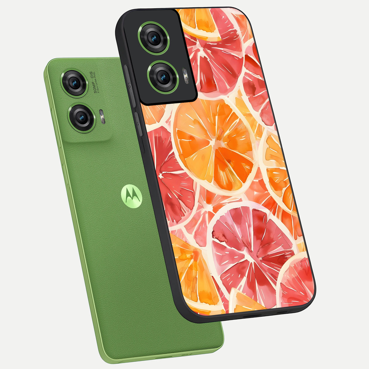  Orange Fruits Pattern phone case For Moto Edge 50 Fusion showing premium glass back cover with detailed artwork