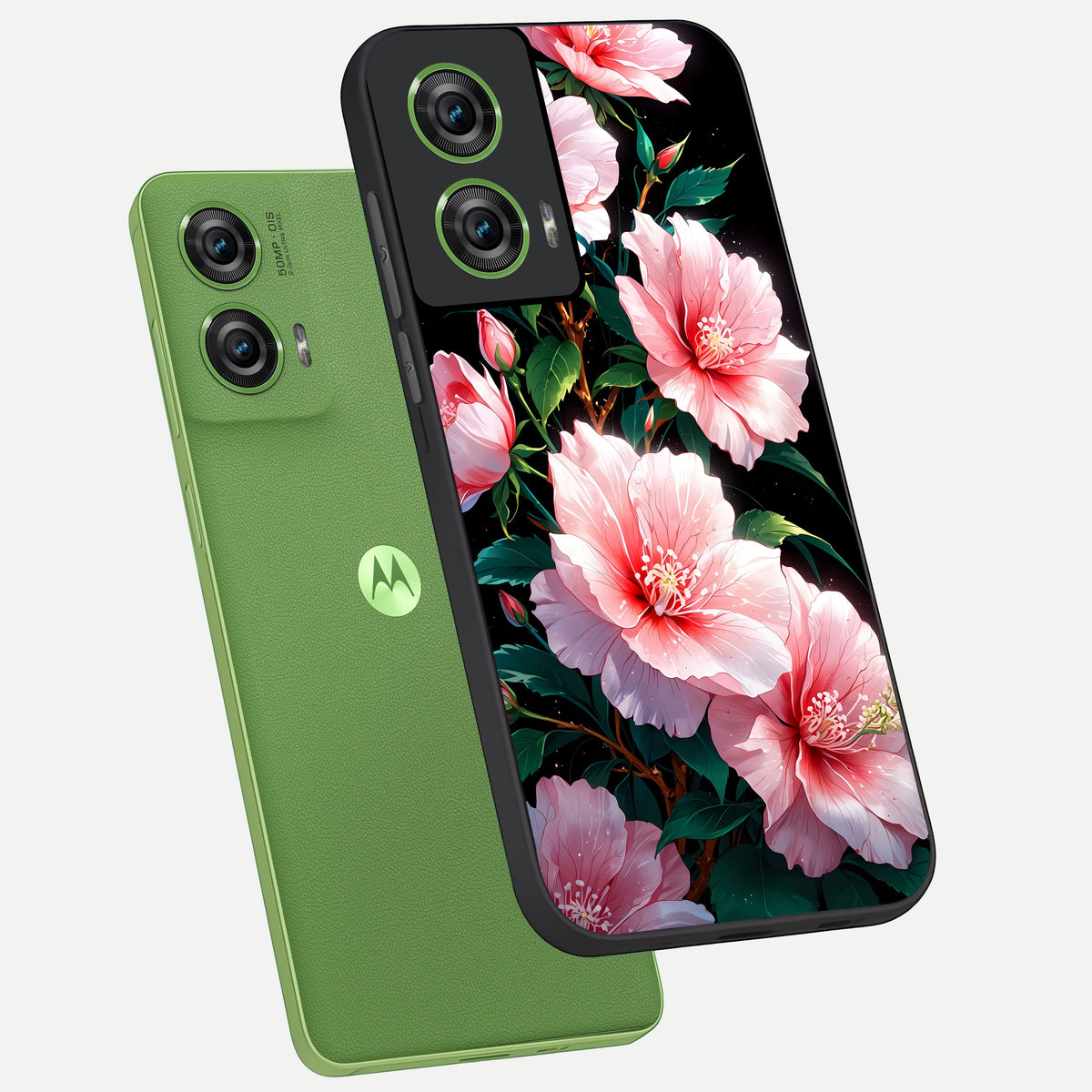  Peach Flower phone case For Moto Edge 50 Fusion showing premium glass back cover with detailed artwork