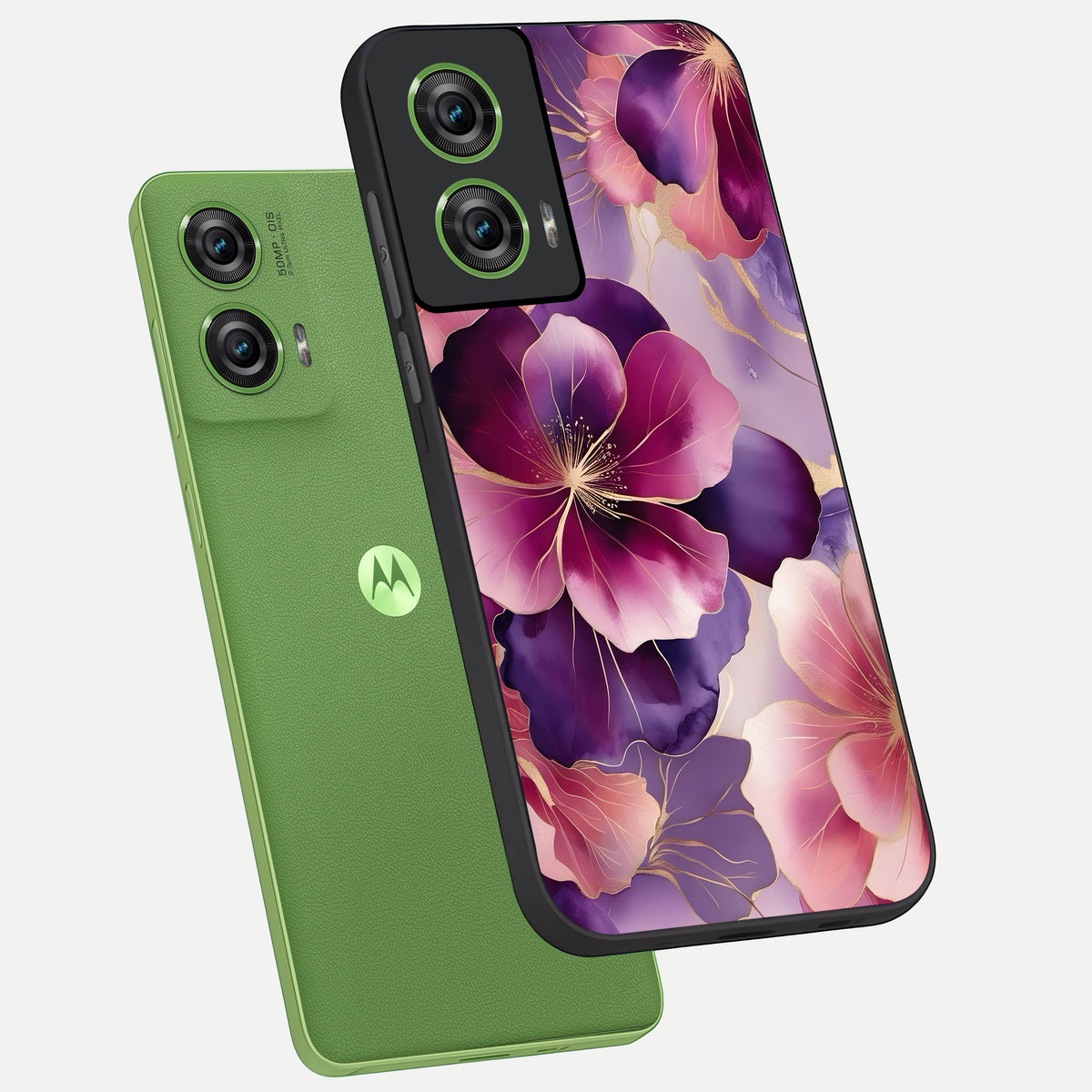  Pink Bouquet Florals phone case For Moto Edge 50 Fusion showing premium glass back cover with detailed artwork