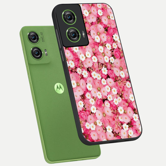  Pink Daisy Bliss phone case For Moto Edge 50 Fusion showing premium glass back cover with detailed artwork