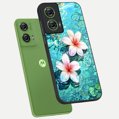  Pink Flowers in Water phone case For Moto Edge 50 Fusion showing premium glass back cover with detailed artwork