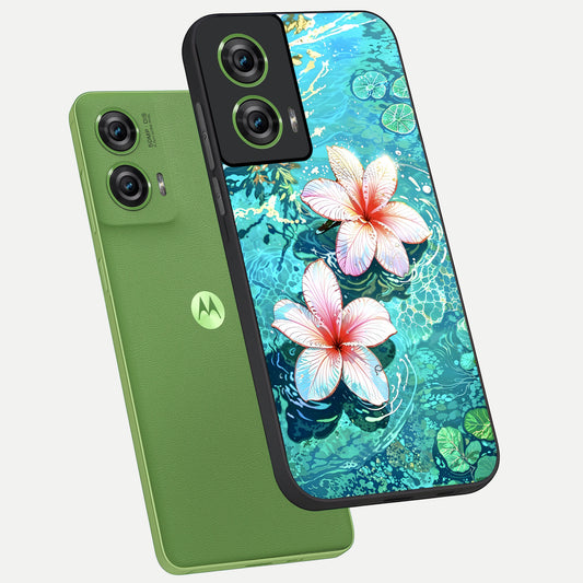  Pink Flowers in Water phone case For Moto Edge 50 Fusion showing premium glass back cover with detailed artwork
