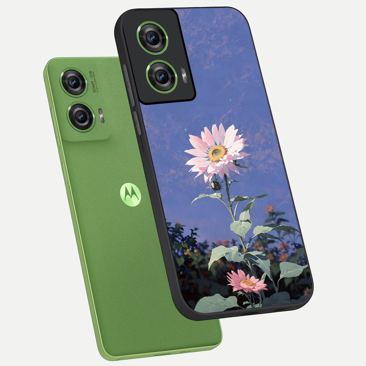  Pink Shells Outline phone case For Moto Edge 50 Fusion showing premium glass back cover with detailed artwork