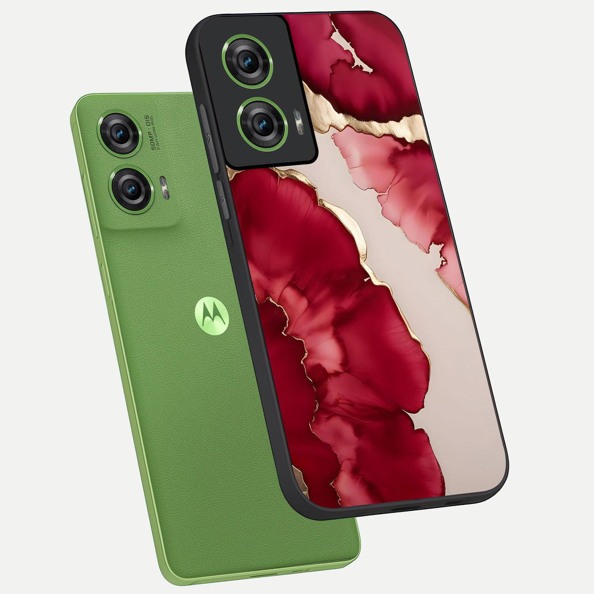  Pink And White Marble phone case For Moto Edge 50 Fusion showing premium glass back cover with detailed artwork