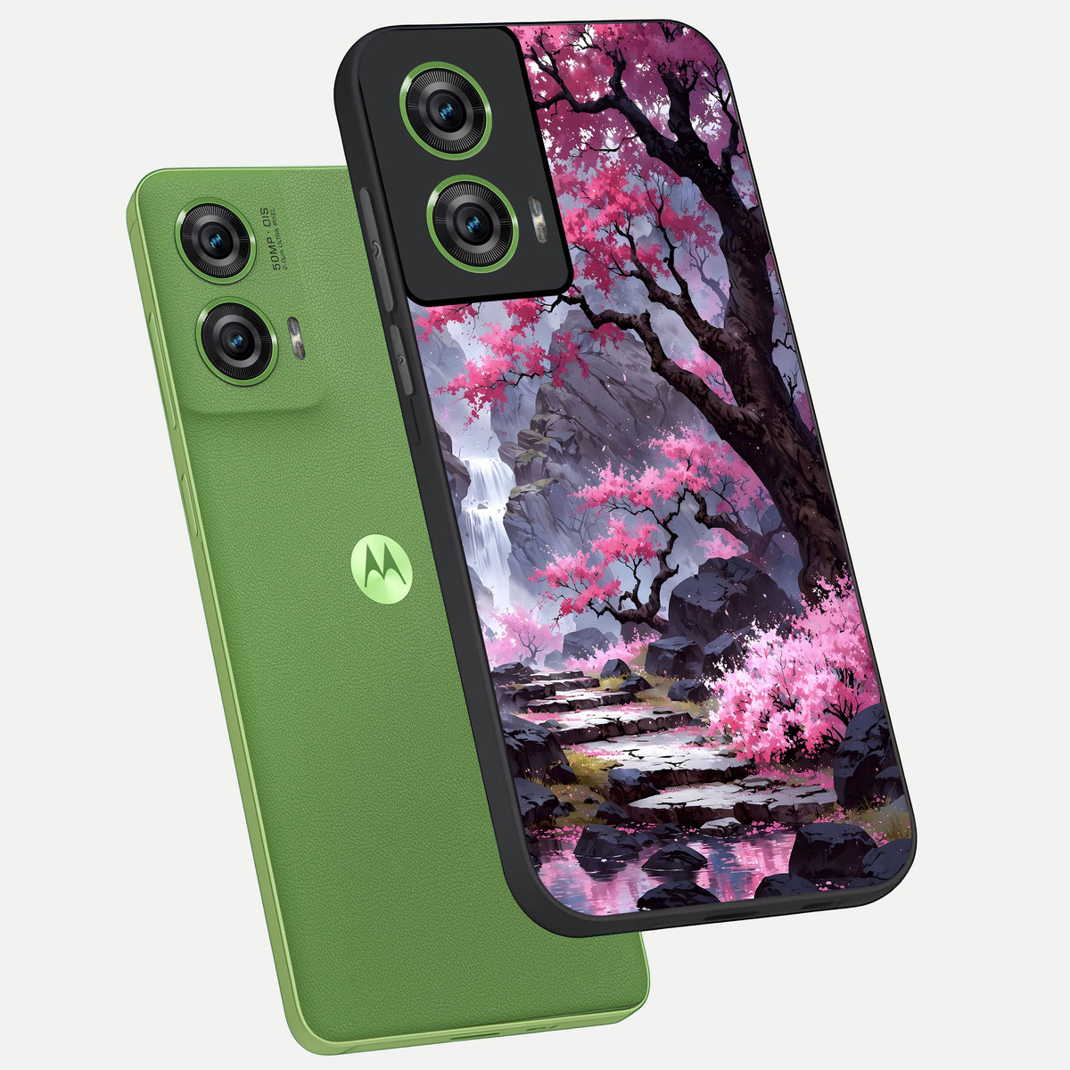  Pink Sunflower Glow phone case For Moto Edge 50 Fusion showing premium glass back cover with detailed artwork