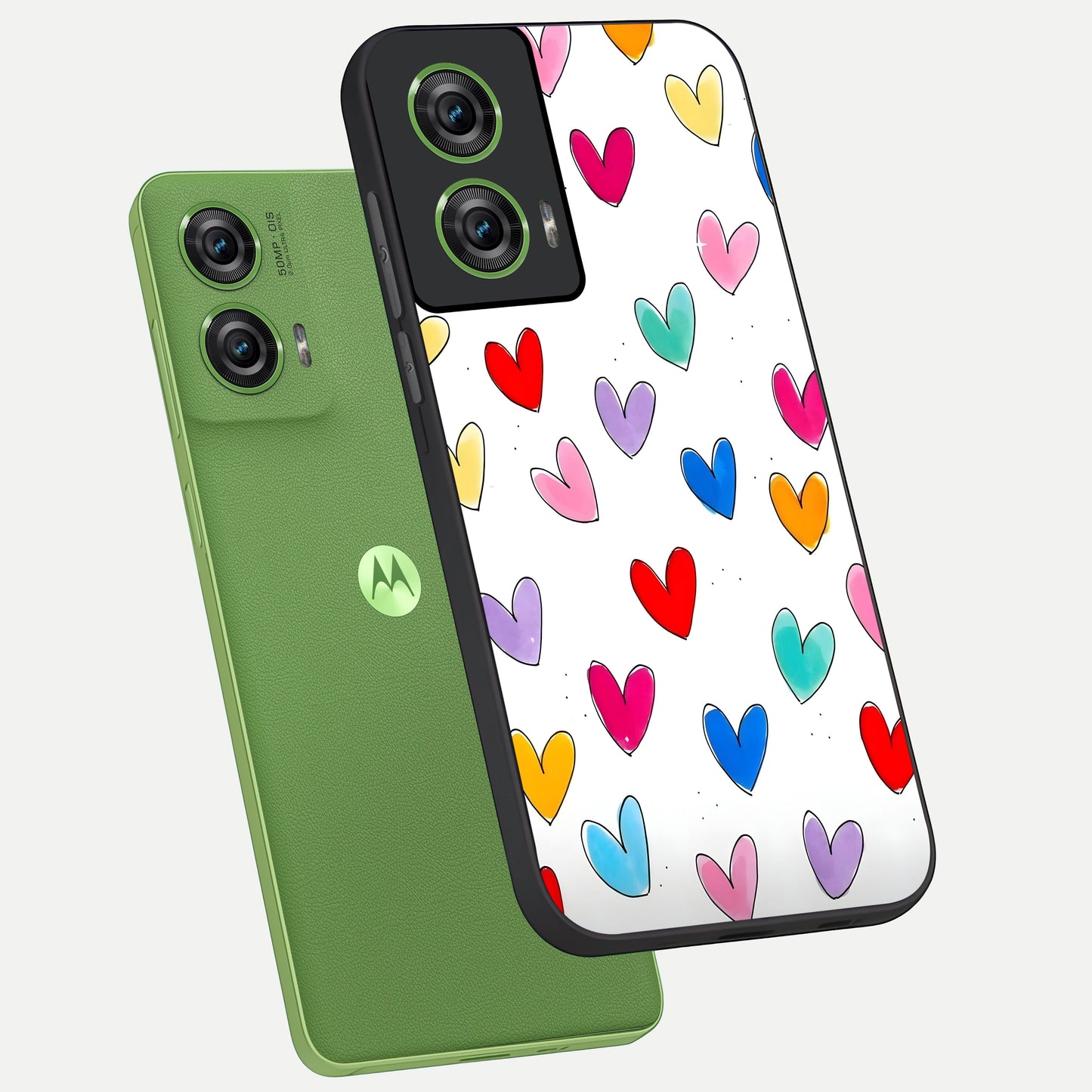  Playful Love Doodles phone case For Moto Edge 50 Fusion showing premium glass back cover with detailed artwork