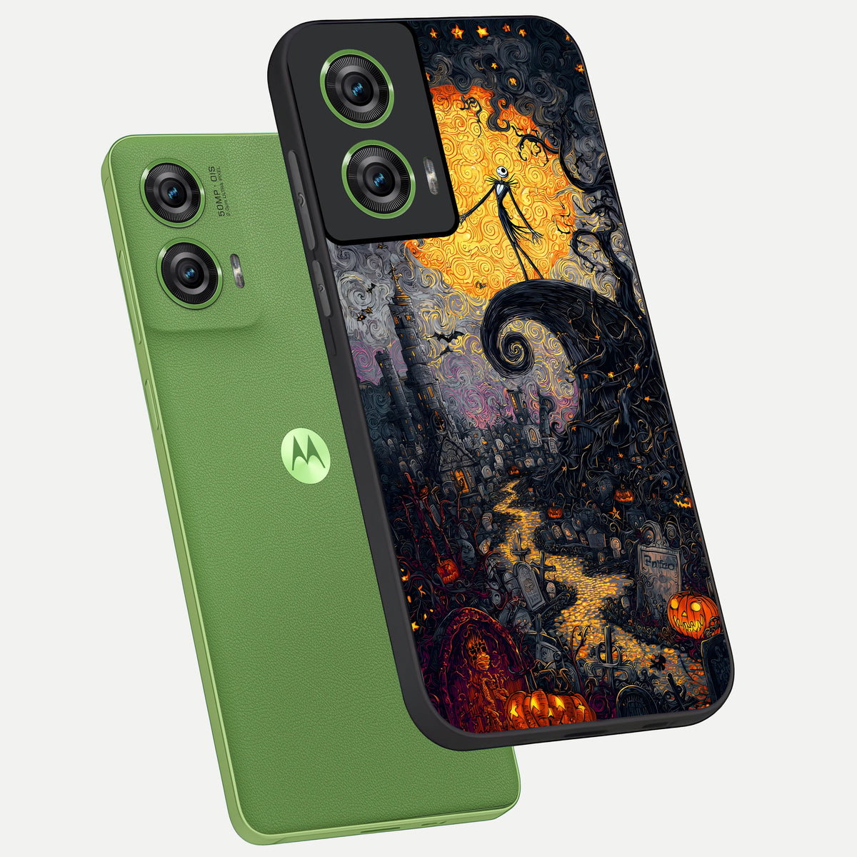  Pumpkin Moon Night phone case For Moto Edge 50 Fusion showing premium glass back cover with detailed artwork