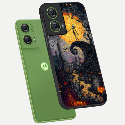  Pumpkin Moon Night phone case For Moto Edge 50 Fusion showing premium glass back cover with detailed artwork