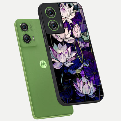  Purple Lotus Pattern phone case For Moto Edge 50 Fusion showing premium glass back cover with detailed artwork