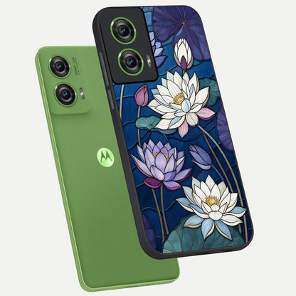  Purple Lotus Stained phone case For Moto Edge 50 Fusion showing premium glass back cover with detailed artwork
