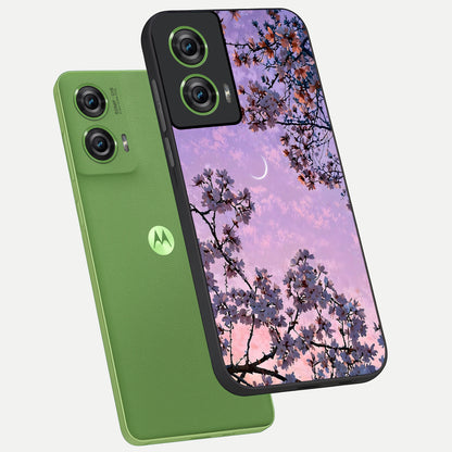  Purple Serenity Moon phone case For Moto Edge 50 Fusion showing premium glass back cover with detailed artwork