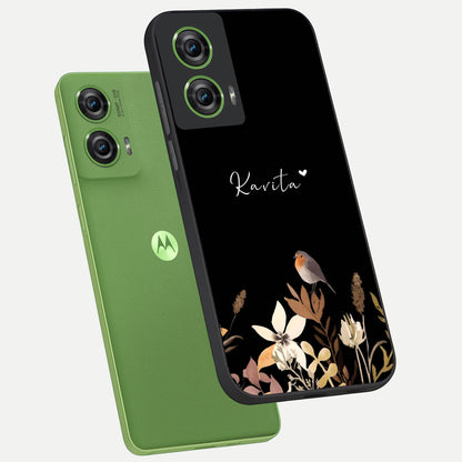  Quiet Garden Tune Custom Name phone case For Moto Edge 50 Fusion showing premium glass back cover with detailed artwork