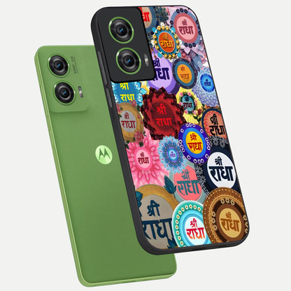  Radha Divine Bloom phone case For Moto Edge 50 Fusion showing premium glass back cover with detailed artwork