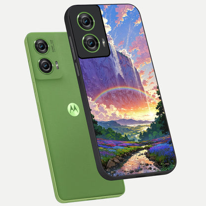  Rainbow Valley Dream phone case For Moto Edge 50 Fusion showing premium glass back cover with detailed artwork