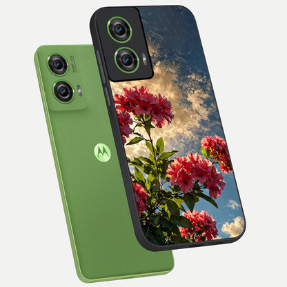  Red Bloom Skies phone case For Moto Edge 50 Fusion showing premium glass back cover with detailed artwork