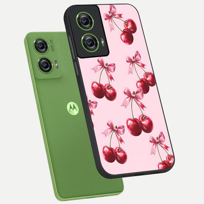  Red Cherries Pattern phone case For Moto Edge 50 Fusion showing premium glass back cover with detailed artwork