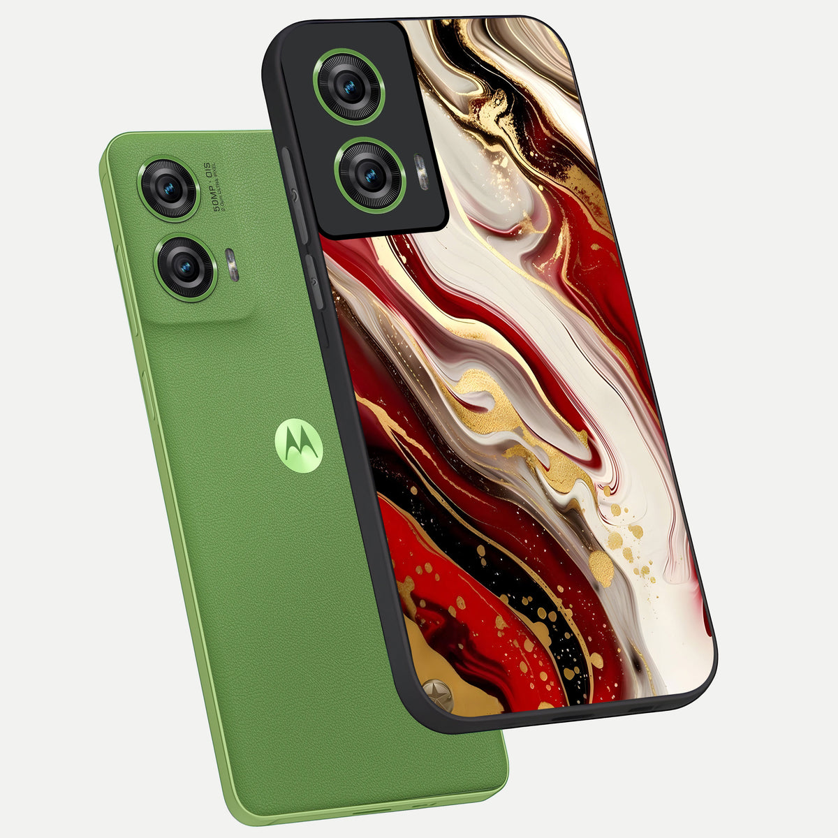  Red And White Marble phone case For Moto Edge 50 Fusion showing premium glass back cover with detailed artwork