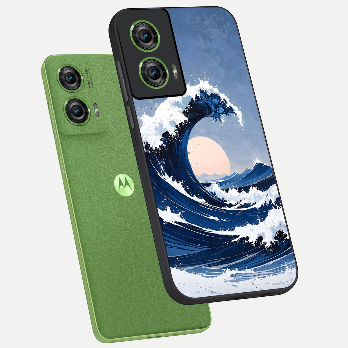  Rising Tide Power phone case For Moto Edge 50 Fusion showing premium glass back cover with detailed artwork